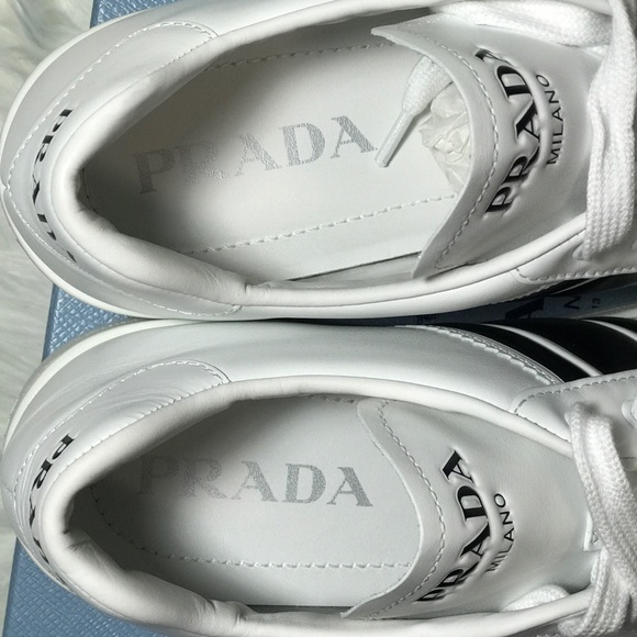 PRADA Calzature Donna Logo Stripe Leather Sneakers - Picture 4 of 13